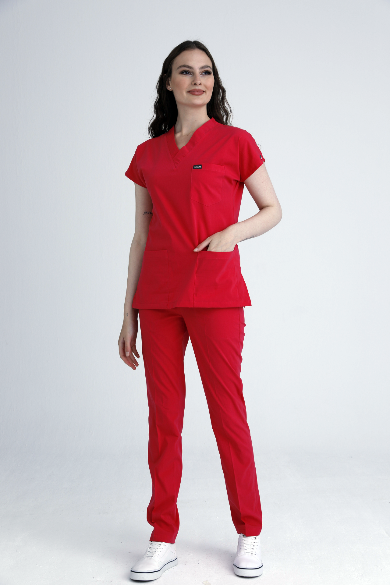 Scrubs | Kırmızı | Terikoton | Alt & Üst Üniforma Takımı | Balform