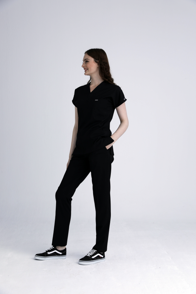 Scrubs | Siyah | Terikoton | Alt & Üst Üniforma Takımı | Balform