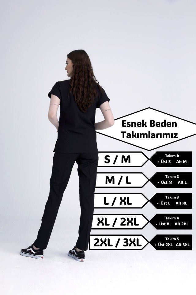 Scrubs | Siyah | Esnek Beden Kalıbı | Alt & Üst Üniforma Takımı | Balform