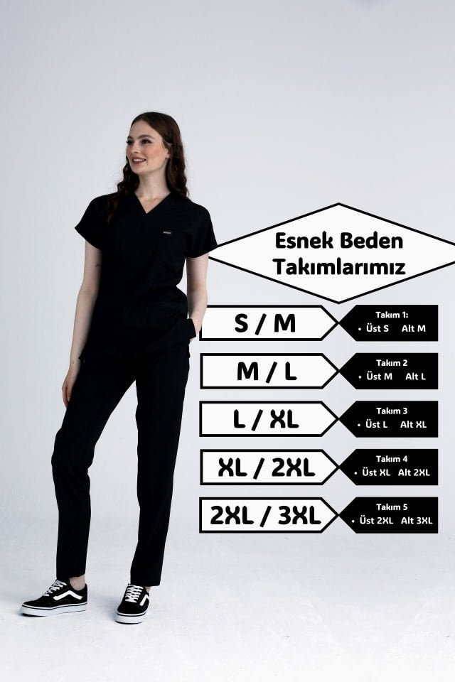 Scrubs | Siyah | Esnek Beden Kalıbı | Alt & Üst Üniforma Takımı | Balform