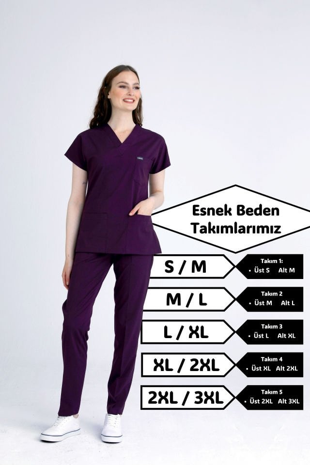 Scrubs | Mürdüm | Esnek Beden Kalıbı | Alt & Üst Üniforma Takımı | Balform