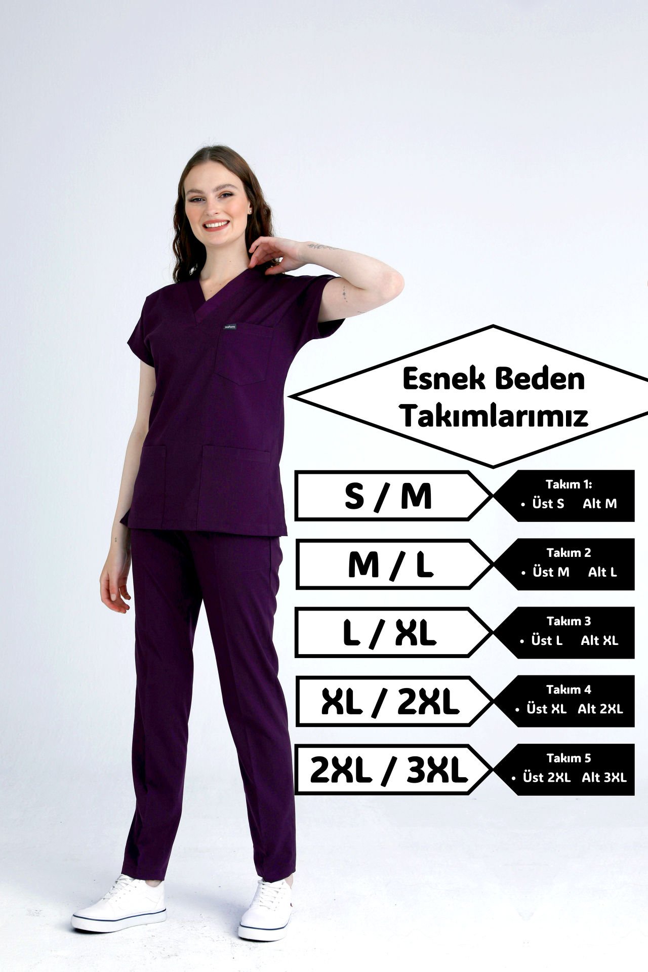 Scrubs | Mürdüm | Esnek Beden Kalıbı | Alt & Üst Üniforma Takımı | Balform