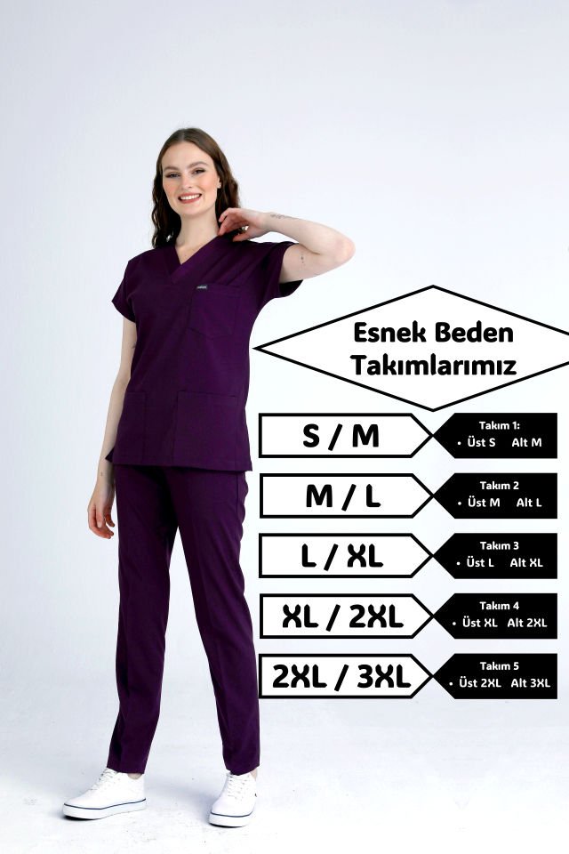 Scrubs | Mürdüm | Esnek Beden Kalıbı | Alt & Üst Üniforma Takımı | Balform