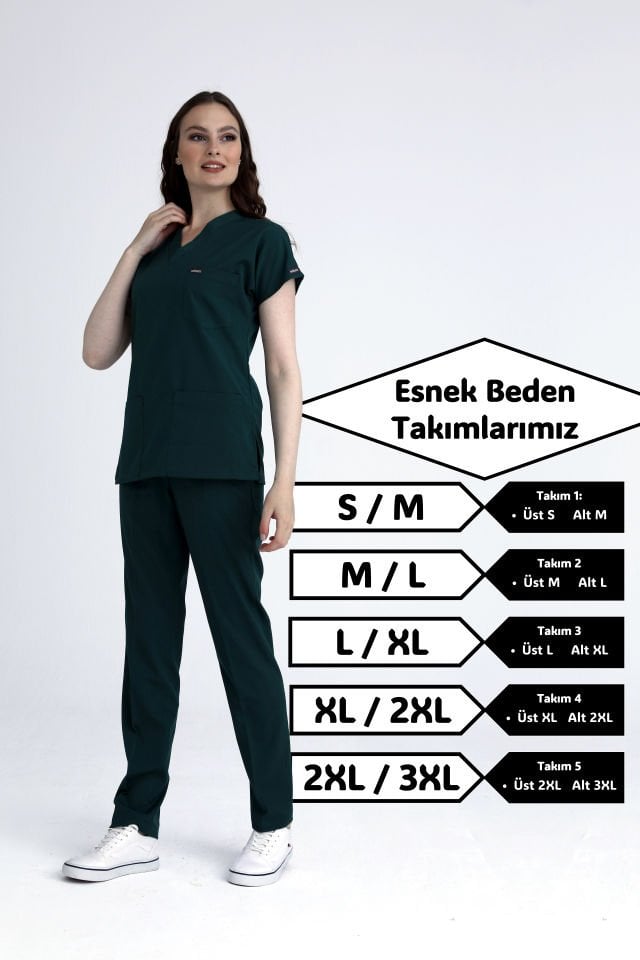 Scrubs | Ördek Başı Yeşili | Esnek Beden Kalıbı | Alt & Üst Üniforma Takımı | Balform
