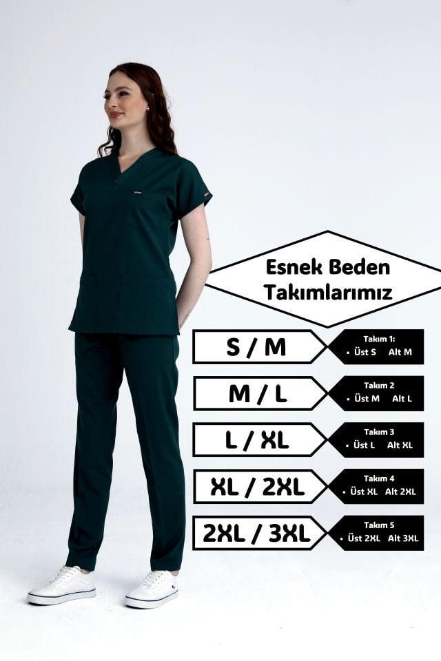 Scrubs | Ördek Başı Yeşili | Esnek Beden Kalıbı | Alt & Üst Üniforma Takımı | Balform